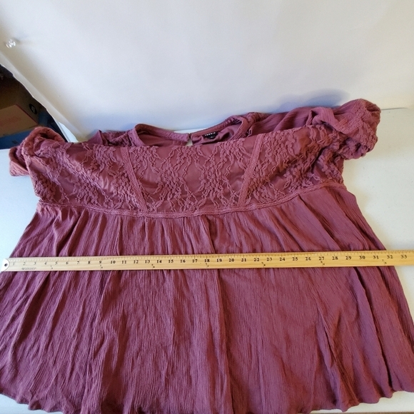 Torrid Peplum Bell Sleeve Top Size 6X Stretch Lace Knit Bodice Fairycore Tunic - Picture 11 of 15